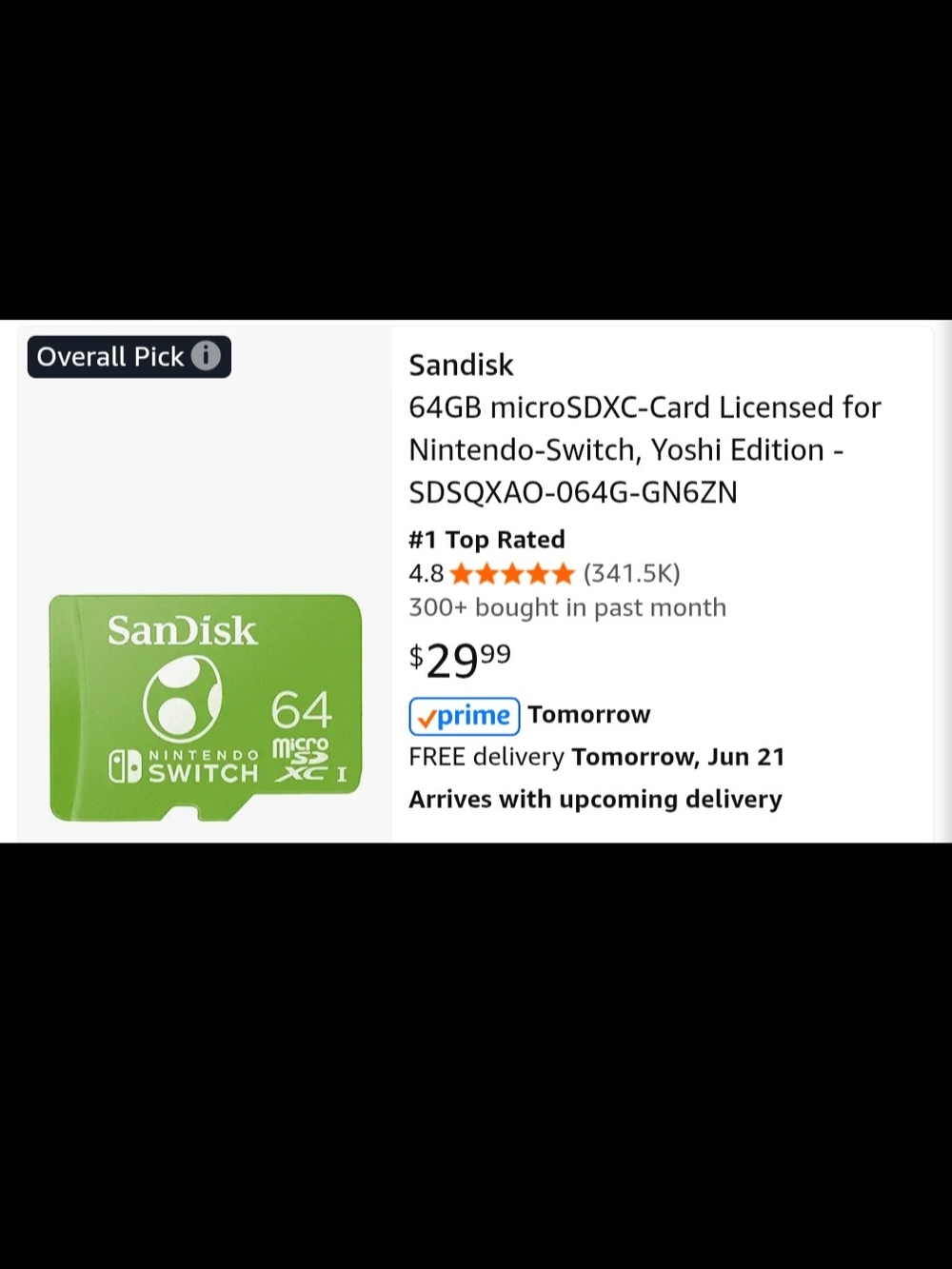 SanDisk 64GB microSDXC Card - Green (Nintendo Switch Yoshi Edition)